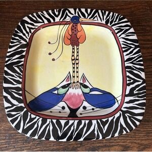 SWAK Handmade Ceramic Square Plate Zebra Pattern Animal Art Pottery Decorative